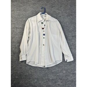 MARLIS Women's White Gemstone Button-Up Blouse retro vintage  Long Sleeve Size 4